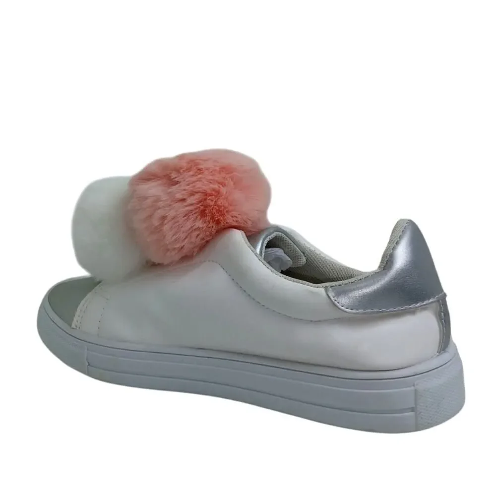 Olivia Miller Women's NEW w/Tags White & Silver PomPom Slip-on Sneakers - 8.5